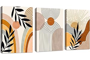 FAJERMINART 3Pcs Quadri Boho Piante solari dalle linee geometriche Stampa su Tela Con Cornice Quadro Estetica arancione botanica pittura su tela poster da parete Decor Murale Soggiorno Camera da letto 30x40cmx3
