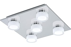 ‎EGLO EGLO LED Deckenlampe Romendo, 5 flammige Deckenleuchte Bad, Badezimmer Lampe aus Stahl und Kunststoff in Chrom, Klar, Satiniert, LED Feuchtraumleuchte, IP44