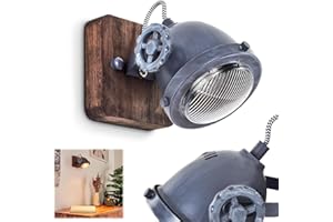 HOFSTEIN Lampada da parete Herford, lampada da camera a 1 luce in metallo e legno nei colori marrone e grigio con paralume in vetro, punto ruotabile e inclinabile, 1 x GU10, senza lampadina/e