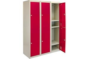 MONSTER SHOP Metal Storage Locker 3 x 2 Door Lockable Filing Cabinet Vertical Shelving Units Flat Packed Red & Grey Steel Staff Gym School Changing 1 Rail 1 Shelf Vent 2 Keys Per Door FREE Magnets & Name Card