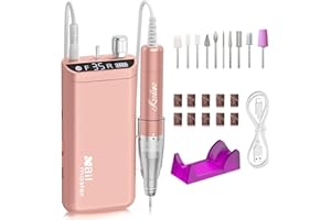 Kredioo Fresa per Unghie Professionale 35000RPM, Portatile e Ricaricabile, Trapano Elettrico, Rimozione Gel/Smalto, Lima Elettrica per Manicure e Pedicure, Kit 10 Punte Fresa Unghie, LED, Rosa