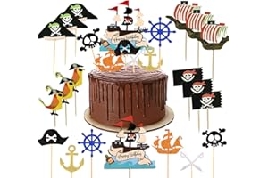 MQIAN 31 Stück Piraten Tortendeko für Kindergeburtstag, Party, Muffin, Kuchen Topper, Kuchendeko Geburtstag Junge, Piratenschiff Deko