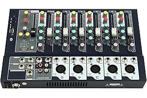 BIUSGIYENY Professioneller Mixer 7-Kanal Audio Mixer Bluetooth USB Sound Verstärker Konsole Mischpult Console 7 Kanal Band Mischpulte Stereo-Equalizer