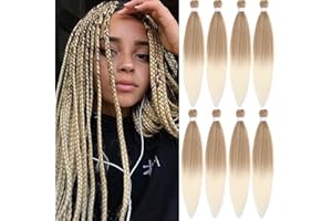Leeven 26 Inch Pre Stretched Braiding Hair 8 Packs Yaki Texture Ombre Brading Hair Extension Hot Water Setting Kanekalon Hair Fibre Natural Crochet Hair Extensions for Braiding / 26 Inch 27613#