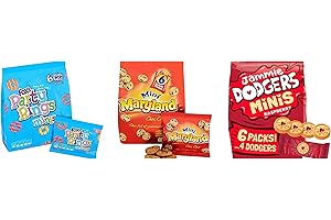 KINGDOM SNACKS Mini Biscuits Party Selection Pack. Jammie Dodgers, Party Rings, Maryland Choc Chip Cookies. Eighteen small bags for Kid's Parties, lunch boxes, Snacks.