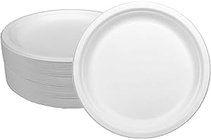Ecorigin Platos desechables y ecológicos de caña de azúcar. Pack de 100 Unidades y 26 cm. Compostables y biodegradables.