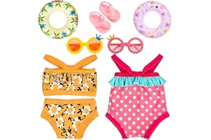 SHOWHEEL Traje de Baño para Muñecas,7 Pcs Ropa para Muñecas Bebé de Verano,Conjunto de Baño para Muñecas con Bañadores Muñecas,Anillo de Natación,Gafas de Sol,Chanclas,Accesorios para Muñecas Bebés de 35-45cm