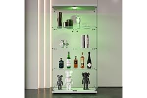 BLSYHDH - Vitrina de cristal con LED, armario para colección con 2 puertas, 4 estantes, transparente, vitrina de cristal, vitrina, estatuilla, gabinete, vitrina, salón, bar (4 pisos, 2 puerta+LED,
