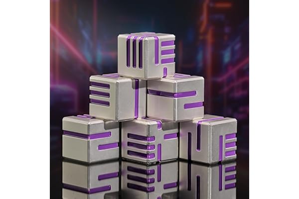 HNCCESG Jeu de dés en métal à 6 Faces de 16 mm, Lignes Blanches et Violettes, avec Coffret Cadeau pour Jeux de rôle DND, Donjons et Dragons, Pathfinder, Yahtzee, Blanc Violet