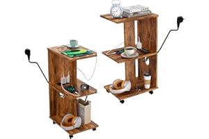 Chleby Juego de 2 mesitas de noche con Ruedas, Sencillas mesitas auxiliares con Enchufe, mesita de noche Estrecha con Compartimentos