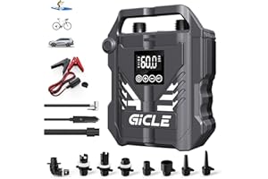 GICLE 60PSI Paddle Board Pump Electric SUP Pump, Dual Stage Fast Inflation & Auto-off with 12V DC Car Connector for Paddleboard, Tire, Boat, Tent