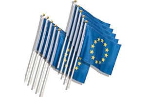 MC-TREND Ensemble de 12 Set Europe Flag with Rod Flag Europe European Union Flags Europe EU Flag Stars (14 x 21 cm 12 pièces)