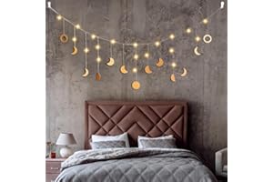 ‎O-KINEE O-Kinee Mondphasen Girlande,Wanddeko Boho,Mondlampe Ramadan Deko,Mond Girlande Aesthetic Room Decor,Boho Lichterkette Schlafzimmer,Mondlampe Wanddeko,mit Led 144cm 13 Monde