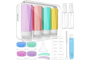 NICEKOOL 100mlX4 Flacons de Voyage, Bouteille de Voyage Étanches Silicone, Anti-Fuite 17 Pièces Ensemble Flacons Voyage Aéroport pour Shampooing Lotion, Contenant Cosmétique Liquide, Rayures Coloré