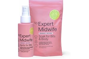 My Expert Midwife Birth Postnatal Recovery Essentials with Multi-Award-Winning Perineal Spray Spritz for Bits and Soak for Bits Bath Salts, Soothe Perineum & Calm Aching Muscles (Pack of 2)