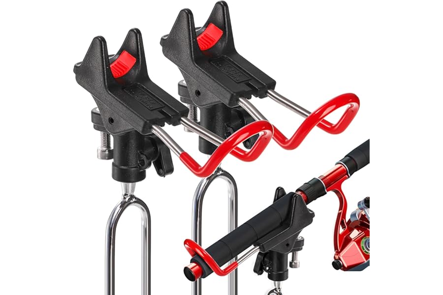 Nicunom 2 Pack Fishing Rod Holders for Bank Fishing, 360° Adjustable, Stainless Steel & Nylon, Red, Surface Mount