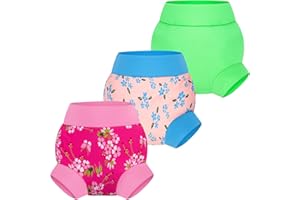 BIG ELEPHANT Swim Diapers - 3 Pieces of Reusable and Adjustable Baby Swimming Diapers for Girls (Ages 6 Months-3 Years), 6-12 Months