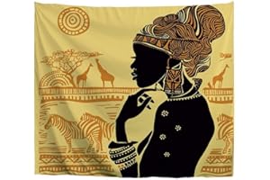 A.Monamour Tapisseries Silhouette De Femme Africaine Paysage Africain Fond Brun Art Décors Imprimé Tissu Tenture Murale Tapisserie Murale Rideau Mur Art Décor Mural pour Chambre Salon
