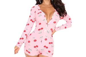 Edhomenn Women's Sexy One Piece High Waist Butt Flap Jumpsuit Casual Pattern Printing Rompers Long Sleeve Short Playsuit Bodysuit Pajamas