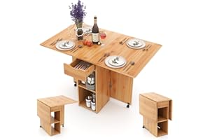 LIFEZEAL Składany stół jadalny 3 w 1, 120 x 77 cm, stół kuchenny dla 4-6 osób, stół rozkładany z 2 kołami, 1 szufladą, 2 półkami, do jadalni, salonu (naturalny)