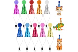 ZYGHJORT 10 Pack Mini Party Hats for Toy Animals, Party Hats for Adjustable Teddys Glitter Cone Hat Colorful Sequin Holiday Hat for Birthday Partys Holidays Figurines Crafts Dolls Ducks Stuffed Animals