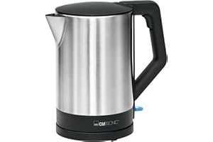 ‎CLATRONIC Clatronic® Wasserkocher Edelstahl | 1,5 Liter | BPA frei | Einhandbedienung | Edelstahlgehäuse | Kettle | Station mit Kabelaufwicklung | Wasserkocher schwarz | WKS 3692 schwarz