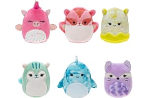 Squishville by Original Squishmallows Cute & Colourful Squad Plush - Six 2-Inch Squishmallows Plush Including Annalise, Duna, Fuyuki, Danika, Lemora, and Rayn - Toys for Kids