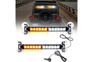 JMEST LEAD White & Amber Windshield Strobe Lights For Trucks, 2 x 12.4'' Car Windshield Emergency Recovery Strobe Light, 24-LED Traffic Advisor Flashing Lights Bar 23 Modes For Cars Van