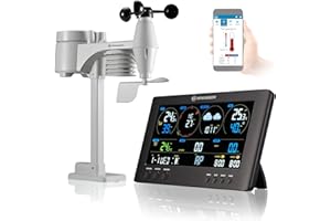 Bresser Estación meteorológica radiocontrolada con sensor exterior, centro meteorológico con WLAN 7 en 1 para medición de viento, humedad, temperatura, nivel de radiación e intensidad de la luz