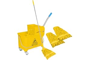 Curvaso 20L Industrial Mop and Bucket Set with Wringer | Kentucky Heavy Duty Commercial Floor Cleaning for Home Kitchen Office School Restaurant | Yellow