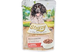 Stuzzy Cibo Umido per Cani con Manzo in Gelatina, in Busta, Alimento Completo, Ingredienti Naturali, Cotto al Vapore, Alto Contenuto di Carne, 24 x 100 Gr
