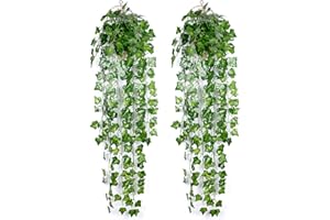 Ousuga Artificial Ivy Garland,2PCS Ivy Garland Fake Vine UV Resistant Greenery Leaves Fake Plants Hanging Vine Plant for Home Kitchen Garden Office Wedding Wall Decoration Indoor Outdoor