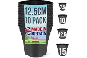 Happy Pots Lot de 10 Pots de Fleurs réutilisables en Plastique de qualité supérieure pour intérieur/extérieur, décoration d'intérieur, Jardinage - 12,5 cm, Ronds, Robustes, résistants aux UV,