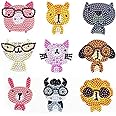 YellowCult™ Diamond Painting Stickers Kits for Kids, DIY 5D Diamond Art Mosaic Stickers by Numbers Kits - 9 Pieces [Nerdy Animals with Specs Theme]