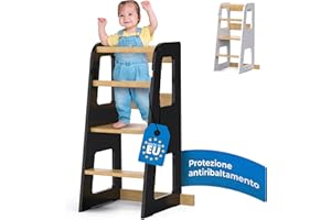 Torre didattica Schwanfeld® per bambini da 1 anno [CON PROTEZIONE ANTIRIBALTAMENTO] - Accessori di montaggio inclusi - Realizzata in legno massiccio FSC infrangibile, adatta a un carico fino a 50 kg