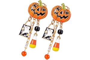 WNV Halloween Earrings for Women - Pumpkin Drop Earrings with Tassel Chains, Gothic Party Jewelry Halloween Decorations