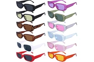 12 stycken vintage rektangulära solglasögon för kvinnor och män, mode och retro glasögon med UV-skydd, neonglasögon färgglada