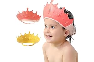 MOSIERRY 2 Stück Duschhaube Kinder, Haarwaschhilfe Kinder Duschhaube Baby Haare Waschen Kinderschutz,Krone Rosa Gelb