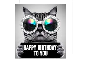 Edition Seidel Carte d'anniversaire carrée premium avec enveloppe. Carte d'animal joyeux anniversaire pour femme et homme, lunettes de soleil chat cool, humour drôle (GQ298 SW024)