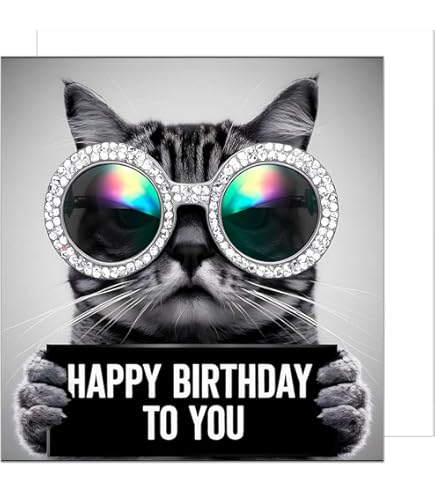 Biglietto Compleanno Gatto Umoristico 14.5x14.5cm - Carta Di Qualità Con Busta Coordinata - Foto 11