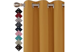 GENERIC Thermal Insulated Blackout Ring Top Eyelet Curtains for Bedroom Windows 66 x 90 Inches Ochre 2 Panels (66”(167cm) wide x 90”(228cm) long, Ochre)