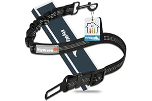 FlyWave Pas bezpieczeństwa dla psa, regulowany, odblaskowy pas dla psa, do samochodu, do wszystkich ras psów i typów samochodów, klamra D