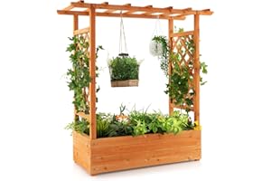 ‎RELAX4LIFE RELAX4LIFE Pflanzkasten mit Rankgitter & Dachregal, Blumenkasten mit Gartenspalier für Kletterpflanzen & Korbpflanzen, Rankkasten Holz, Blumenbeet für Balkon Terrasse (110 x 44 x 113,5 cm, Orange)