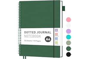 ‎RETTACY RETTACY Notizbuch A4 Gepunktetes, Bullet Dot Journal, Leichtgewicht Collegeblock, 55 Blatt / 110 Seiten Zum Schreiben, 100gsm, PVC Rinbuch, für Frauen Männer Arbeit Büro, 21,5 x 27,9cm - Dunkelgrün