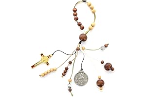 Palais du Rosaire Dizainier de Voiture Saint Christophe et Croix Saint Benoît - Chapelet Original - Culte Chrétien en Bois