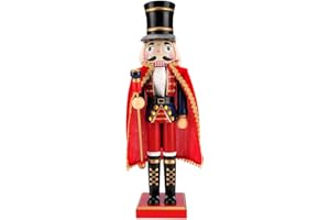 LINGSFIRE Nussknacker Figur, 38cm Dekofigur Nussknacker Weihnachtsdeko in Form eines traditionellen Nussknackers, Nussknacker Soldat in rot klassisch Holz für Hausgarten Weihnachtsbaum Party Geschenk