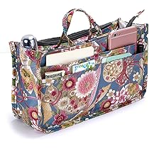 Organizer Per Borsa Con 13 Tasche - Insert Espandibile Con Cerniera, Design Fiore Viola-Blu - Foto 2