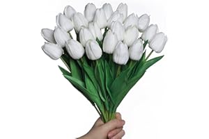 Anaoo 24 tulipano artificiale bianco in lattice, bouquet fiori artificiali da sposa per la casa, matrimonio, festa, decorazione dell'ufficio, composizioni floreali,