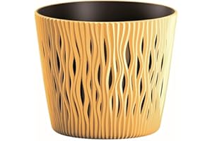 PROSPERPLAST Maceta redonda de plastico Sandy Round en color mostaza 15,8 (largo) x 15,8 (ancho) x 13,8 (alto) cm