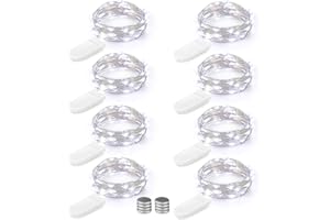 BRIZLABS Łańcuch świetlny LED, na baterie, 8 sztuk, 2 m, 20 diod LED, do użytku wewnątrz i na baterie, na Boże Narodzenie, wesele, przyjęcie, do sypialni, dekoracja stołu (8 sztuk baterii)